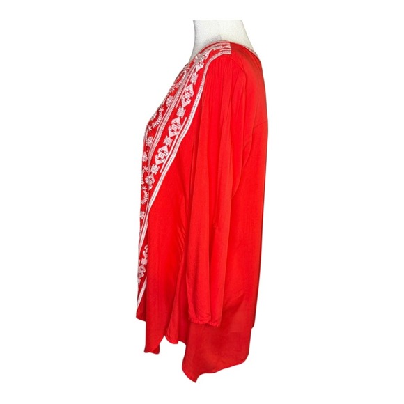 Andree by Unit Red Embroidered Tunic Top V Neck Long Sleeve Boho Chic Small - Picture 3 of 8